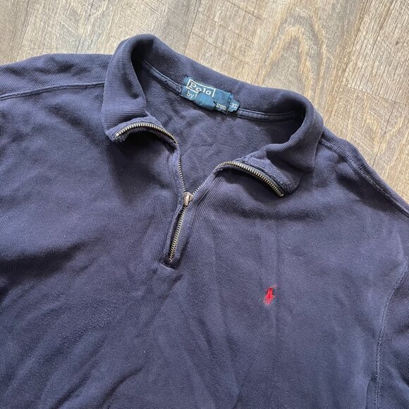 Vintage Polo Ralph Lauren Navy Blue Quarter Zip Pullover Sweater Mens Size XL - Picture 1 of 9